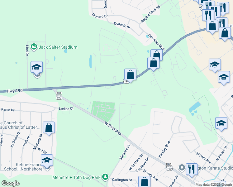 map of restaurants, bars, coffee shops, grocery stores, and more near 1001 U.S. 190 in Covington