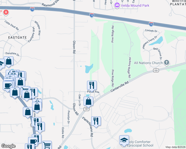 map of restaurants, bars, coffee shops, grocery stores, and more near 3001 Valley Brook Road in Tallahassee
