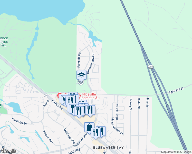 map of restaurants, bars, coffee shops, grocery stores, and more near 4559 Castlewood Lane in Niceville