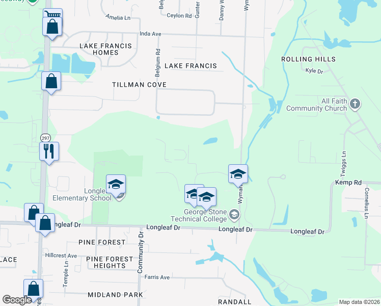 map of restaurants, bars, coffee shops, grocery stores, and more near 2500 Longleaf Drive in Pensacola