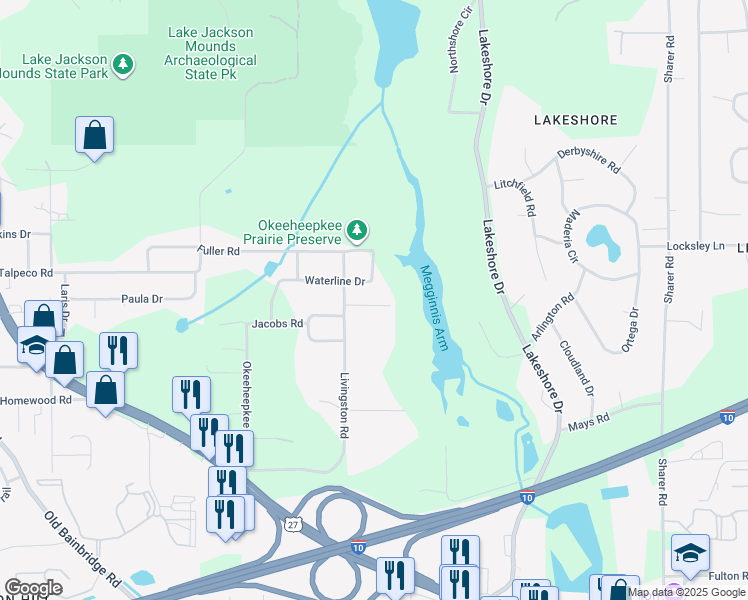 map of restaurants, bars, coffee shops, grocery stores, and more near 1210 Firethorne Lane in Tallahassee