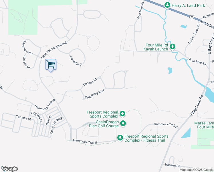map of restaurants, bars, coffee shops, grocery stores, and more near 24 Mozart Lane in Freeport
