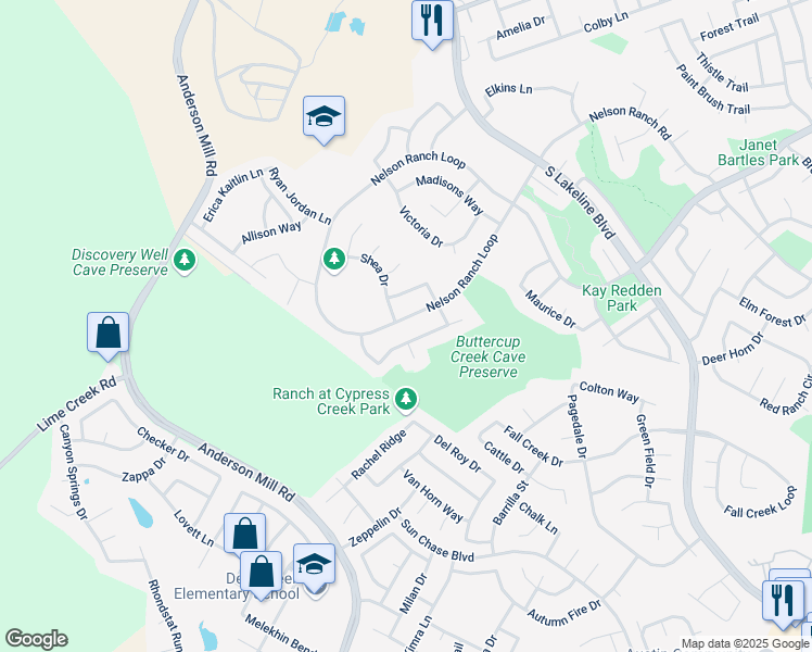 map of restaurants, bars, coffee shops, grocery stores, and more near 1826 Nelson Ranch Loop in Cedar Park