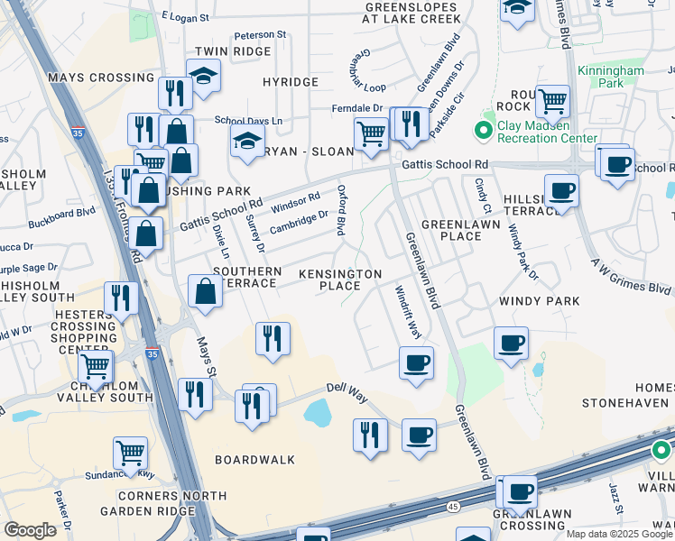 map of restaurants, bars, coffee shops, grocery stores, and more near 2005 Lancaster Gate Drive in Round Rock
