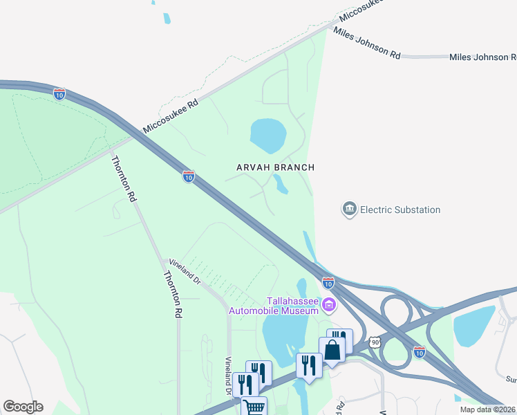 map of restaurants, bars, coffee shops, grocery stores, and more near 1985 Bushy Hall Road in Tallahassee