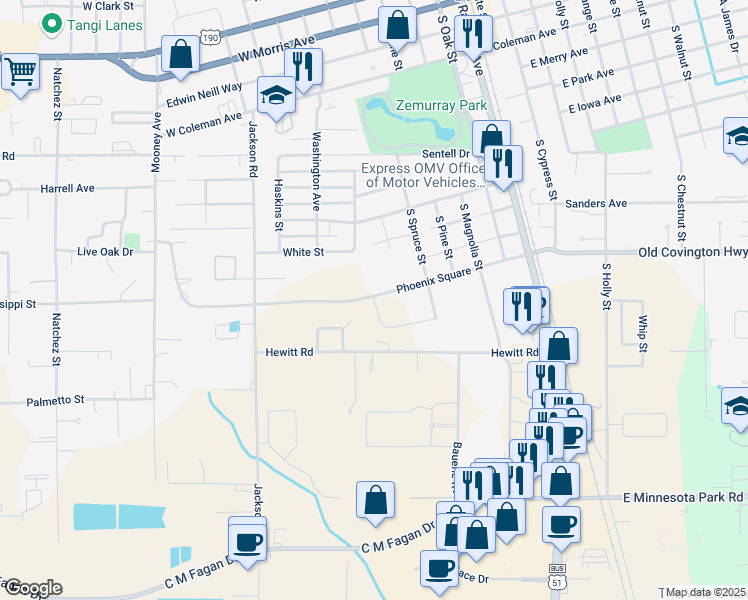 map of restaurants, bars, coffee shops, grocery stores, and more near 700 Phoenix Square in Hammond
