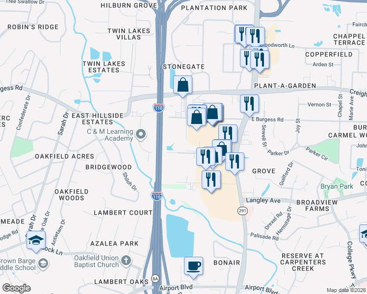 map of restaurants, bars, coffee shops, grocery stores, and more near 400 Schubert Drive in Pensacola