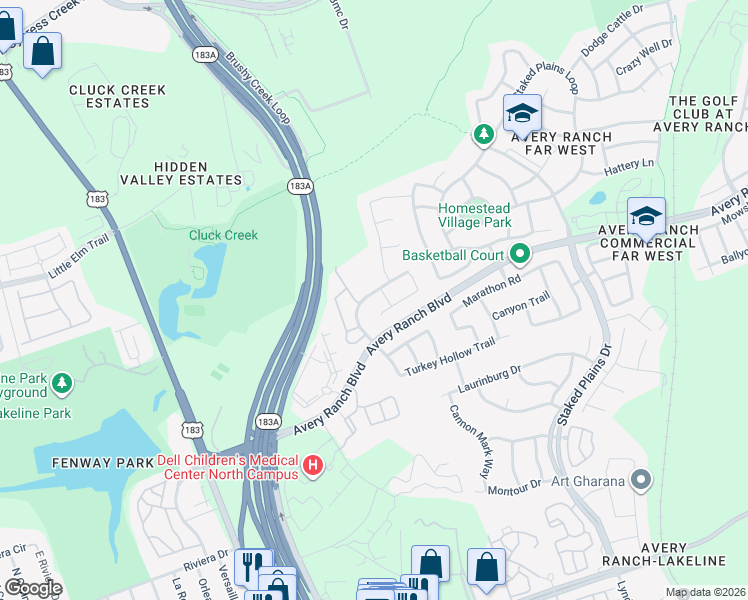 map of restaurants, bars, coffee shops, grocery stores, and more near 12005 Harpster Bend in Austin