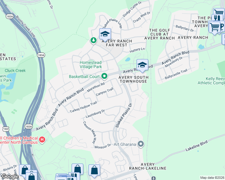 map of restaurants, bars, coffee shops, grocery stores, and more near 11120 Old Quarry Road in Austin