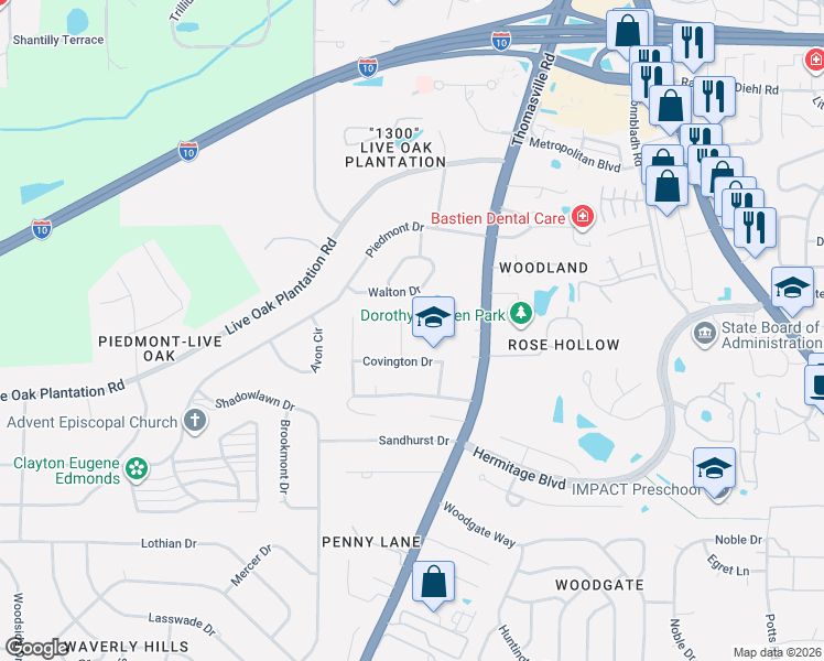 map of restaurants, bars, coffee shops, grocery stores, and more near 3137 Lisa Court in Tallahassee