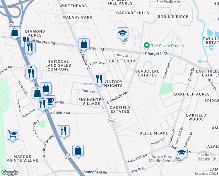 map of restaurants, bars, coffee shops, grocery stores, and more near 111 Diana Street in Pensacola