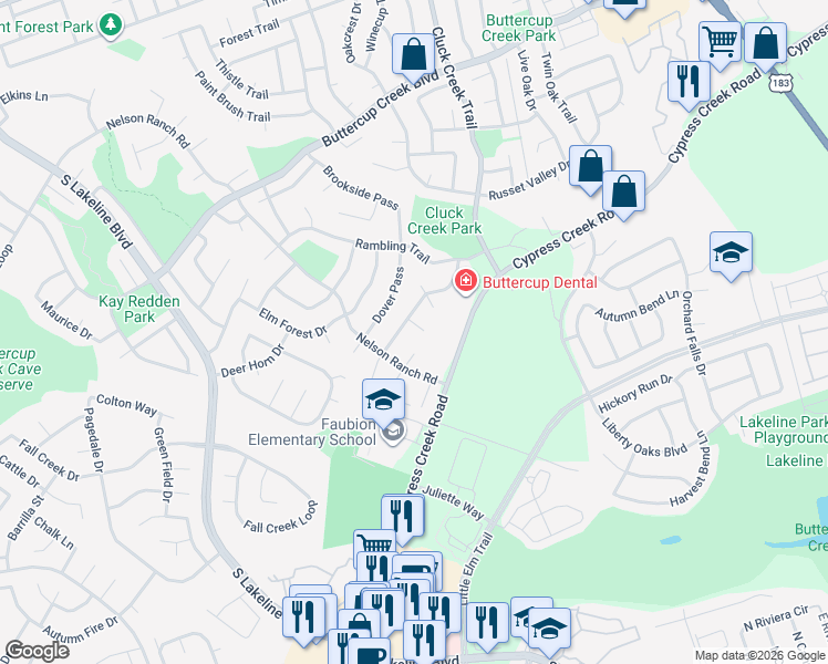 map of restaurants, bars, coffee shops, grocery stores, and more near 1102 Ravens Cove in Cedar Park