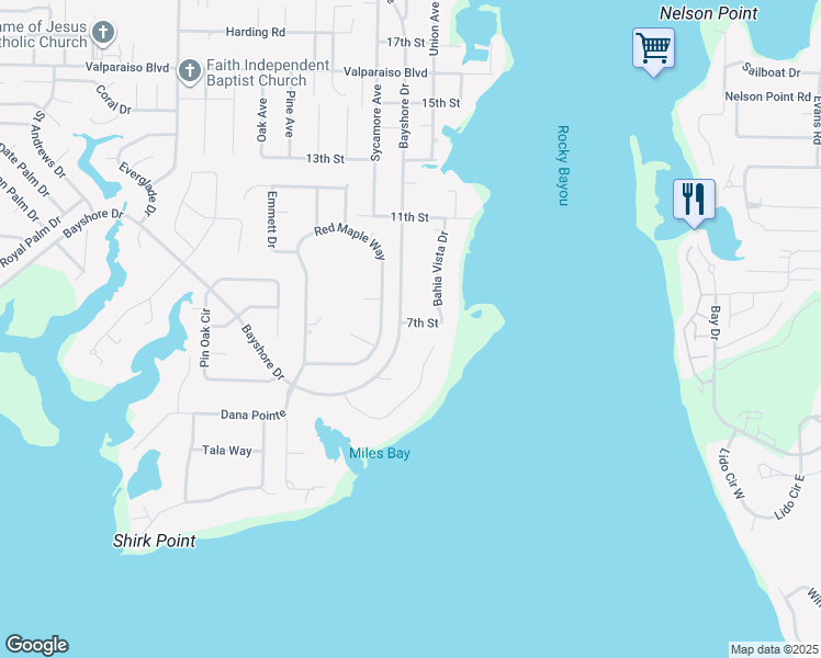 map of restaurants, bars, coffee shops, grocery stores, and more near 1923 Bayshore Drive in Niceville