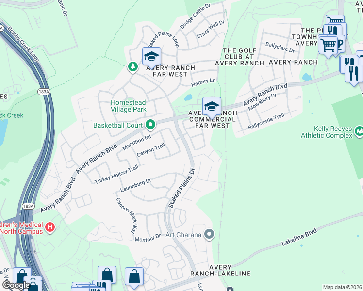 map of restaurants, bars, coffee shops, grocery stores, and more near 11121 Persimmon Gap Drive in Austin