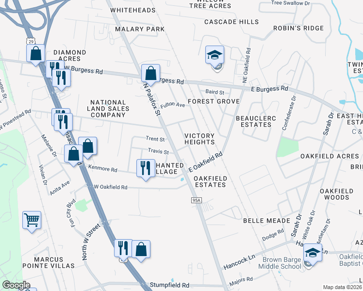 map of restaurants, bars, coffee shops, grocery stores, and more near 6800 N Palafox St in Pensacola