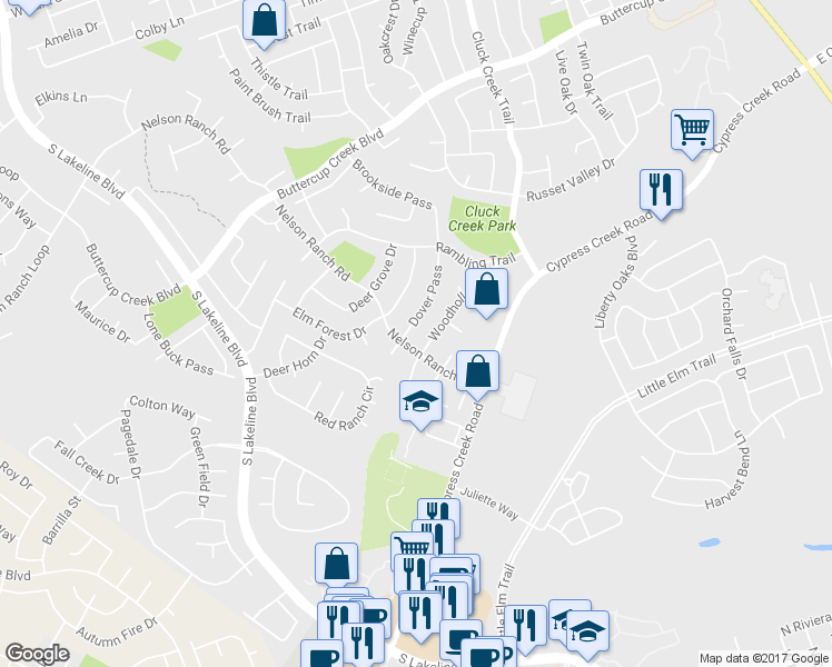map of restaurants, bars, coffee shops, grocery stores, and more near 1102 Dover Pass in Cedar Park