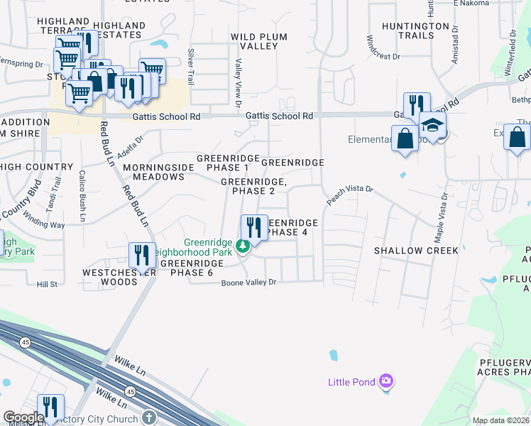 map of restaurants, bars, coffee shops, grocery stores, and more near 505 Paladin Place in Round Rock