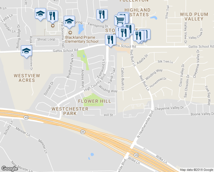 map of restaurants, bars, coffee shops, grocery stores, and more near 3303 Tyler Court in Round Rock