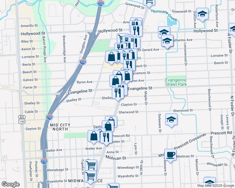 map of restaurants, bars, coffee shops, grocery stores, and more near 4637 Plank Road in Baton Rouge