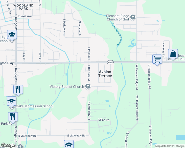map of restaurants, bars, coffee shops, grocery stores, and more near 43470 North Little Italy Road in Hammond