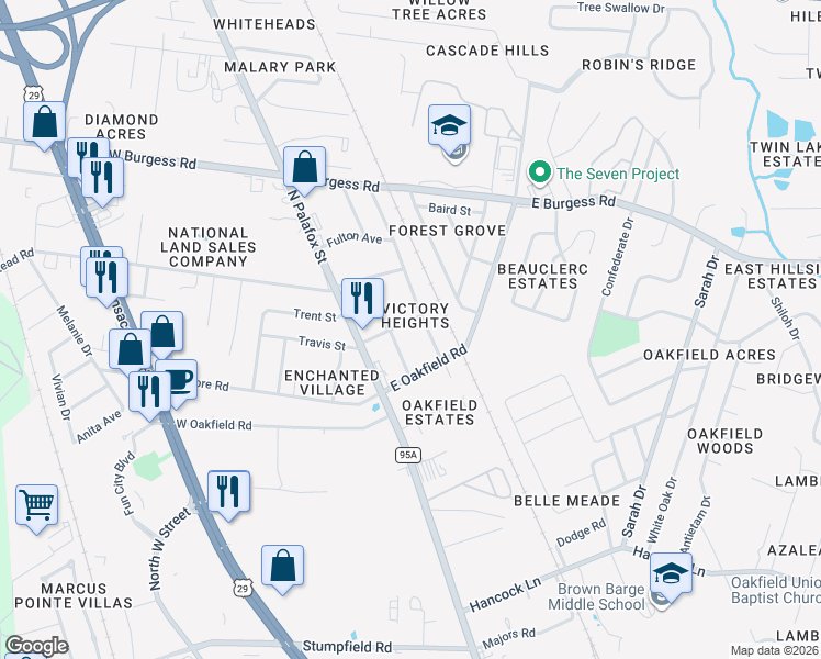 map of restaurants, bars, coffee shops, grocery stores, and more near 111 Diana Street in Pensacola
