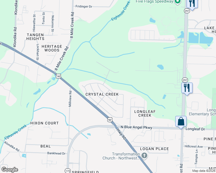 map of restaurants, bars, coffee shops, grocery stores, and more near 7177 Tannehill Drive in Pensacola