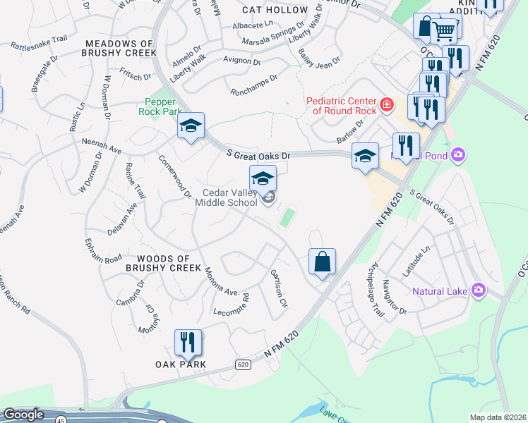 map of restaurants, bars, coffee shops, grocery stores, and more near 8139 Racine Trail in Round Rock