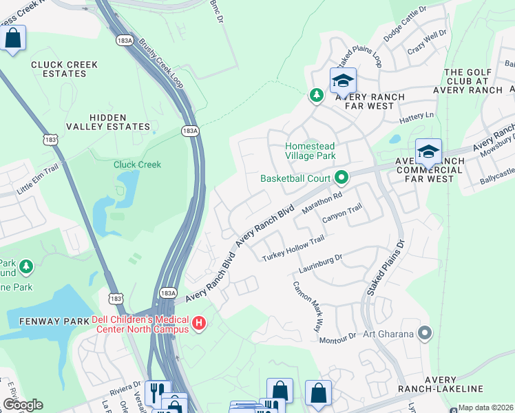 map of restaurants, bars, coffee shops, grocery stores, and more near 12117 Wickline Way in Austin