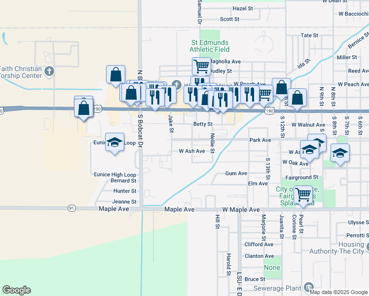 map of restaurants, bars, coffee shops, grocery stores, and more near 2000-2098 West Ash Avenue in Eunice