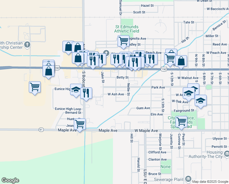 map of restaurants, bars, coffee shops, grocery stores, and more near 2000 West Ash Avenue in Eunice