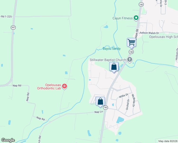 map of restaurants, bars, coffee shops, grocery stores, and more near 101-199 Rue Christina in Opelousas
