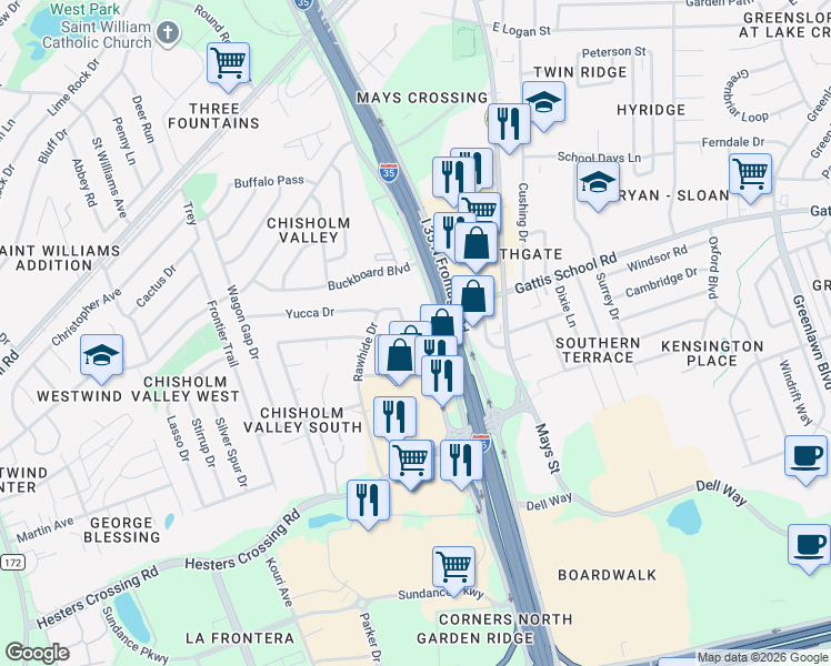map of restaurants, bars, coffee shops, grocery stores, and more near 1980 South Interstate 35 Frontage Road in Round Rock