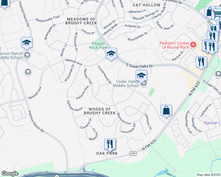 map of restaurants, bars, coffee shops, grocery stores, and more near 8300 Mendota Cove in Austin