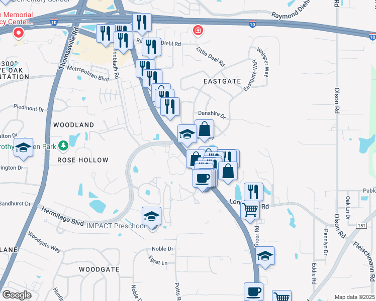 map of restaurants, bars, coffee shops, grocery stores, and more near 2882 Capital Circle Northeast in Tallahassee