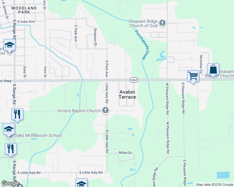 map of restaurants, bars, coffee shops, grocery stores, and more near 43470 North Little Italy Road in Hammond