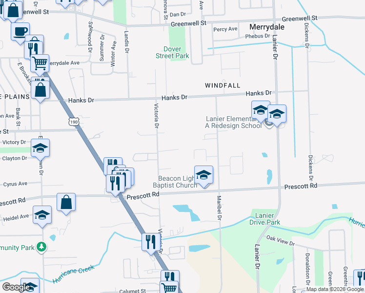 map of restaurants, bars, coffee shops, grocery stores, and more near 4462 Victoria Drive in Baton Rouge