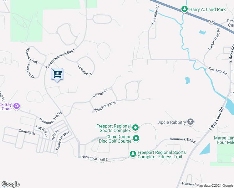 map of restaurants, bars, coffee shops, grocery stores, and more near 48 Mozart Lane in Freeport
