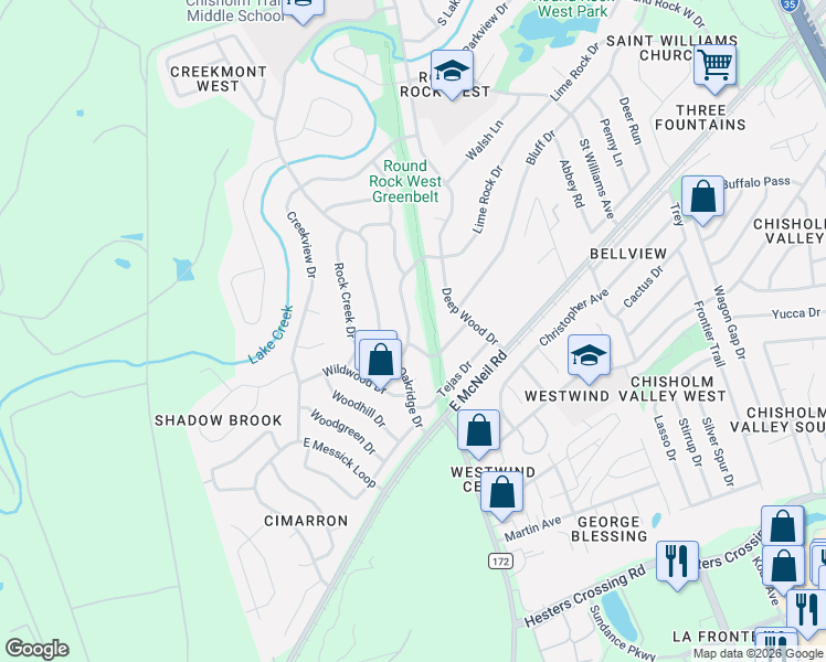 map of restaurants, bars, coffee shops, grocery stores, and more near 1905 Lime Rock Drive in Round Rock