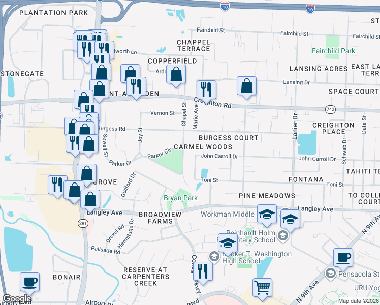 map of restaurants, bars, coffee shops, grocery stores, and more near in Pensacola