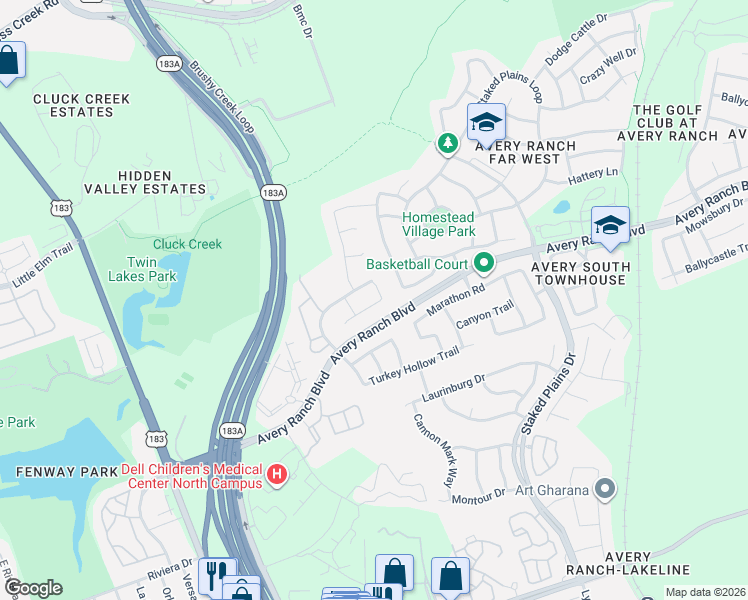 map of restaurants, bars, coffee shops, grocery stores, and more near 12117 Wickline Way in Austin