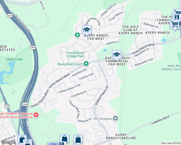 map of restaurants, bars, coffee shops, grocery stores, and more near 11204 Old Quarry Road in Austin