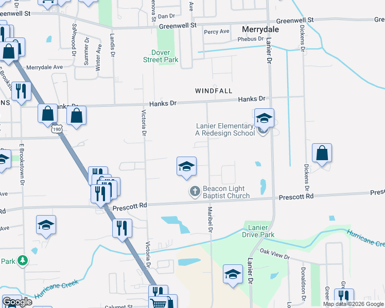 map of restaurants, bars, coffee shops, grocery stores, and more near 7460 Oakleaf Drive in Baton Rouge