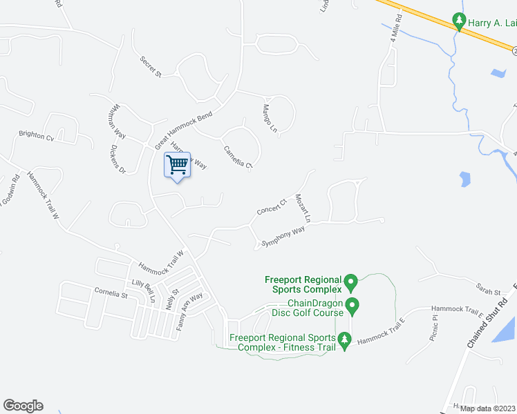 map of restaurants, bars, coffee shops, grocery stores, and more near 65 Concert Court in Freeport