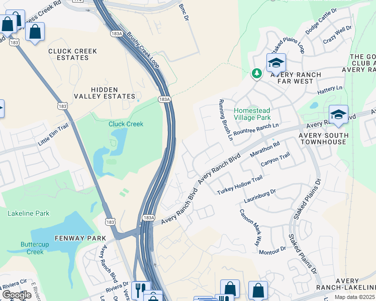 map of restaurants, bars, coffee shops, grocery stores, and more near Culzean Castle Drive in Austin