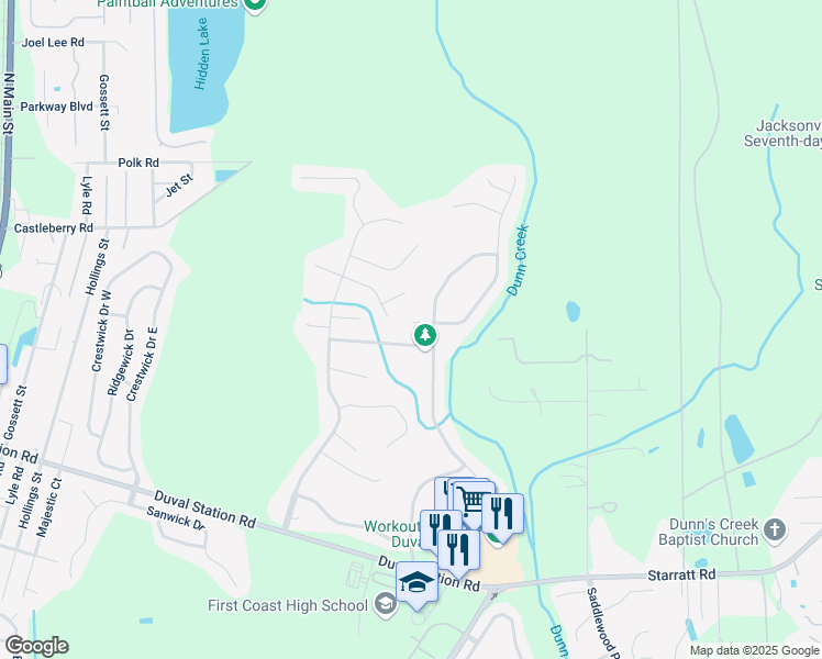 map of restaurants, bars, coffee shops, grocery stores, and more near 593 Summer Breeze Drive in Jacksonville
