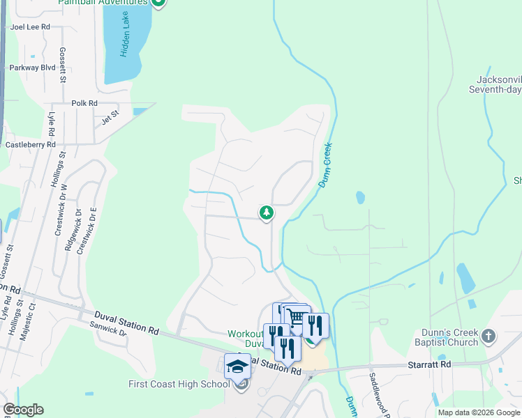 map of restaurants, bars, coffee shops, grocery stores, and more near 593 Summer Breeze Drive in Jacksonville