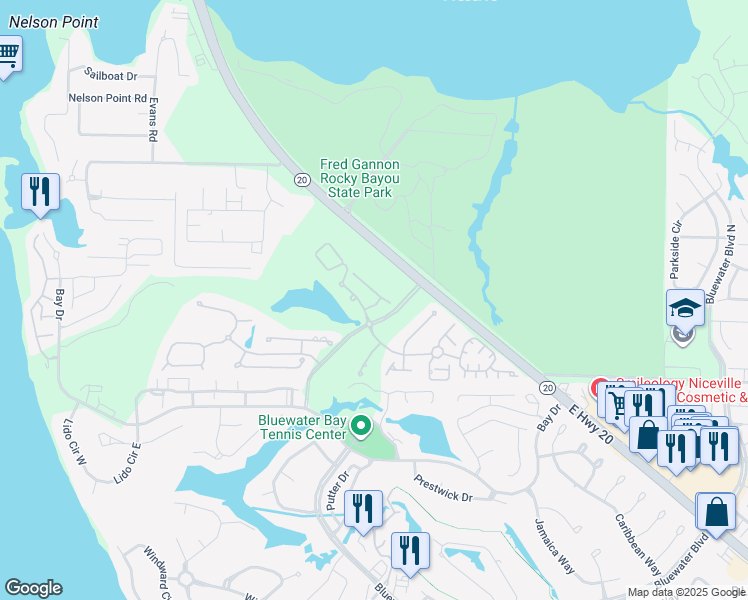 map of restaurants, bars, coffee shops, grocery stores, and more near 4274 Armadillo Trail in Niceville