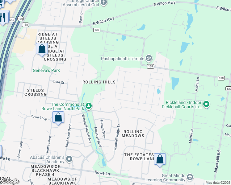 map of restaurants, bars, coffee shops, grocery stores, and more near Waterson Street in Pflugerville