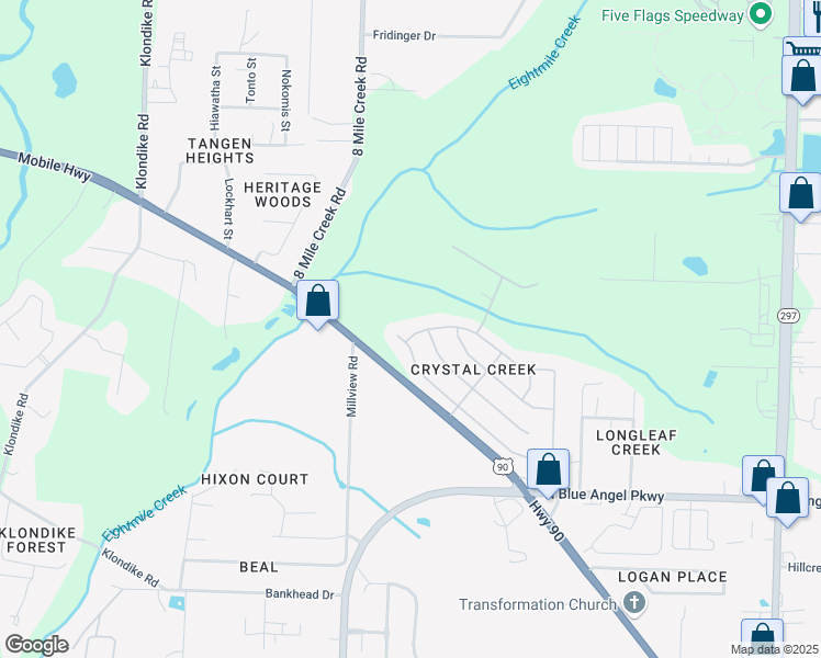 map of restaurants, bars, coffee shops, grocery stores, and more near 7104 Tannehill Drive in Pensacola