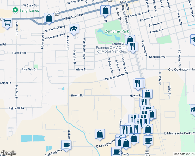 map of restaurants, bars, coffee shops, grocery stores, and more near 700 Phoenix Square in Hammond